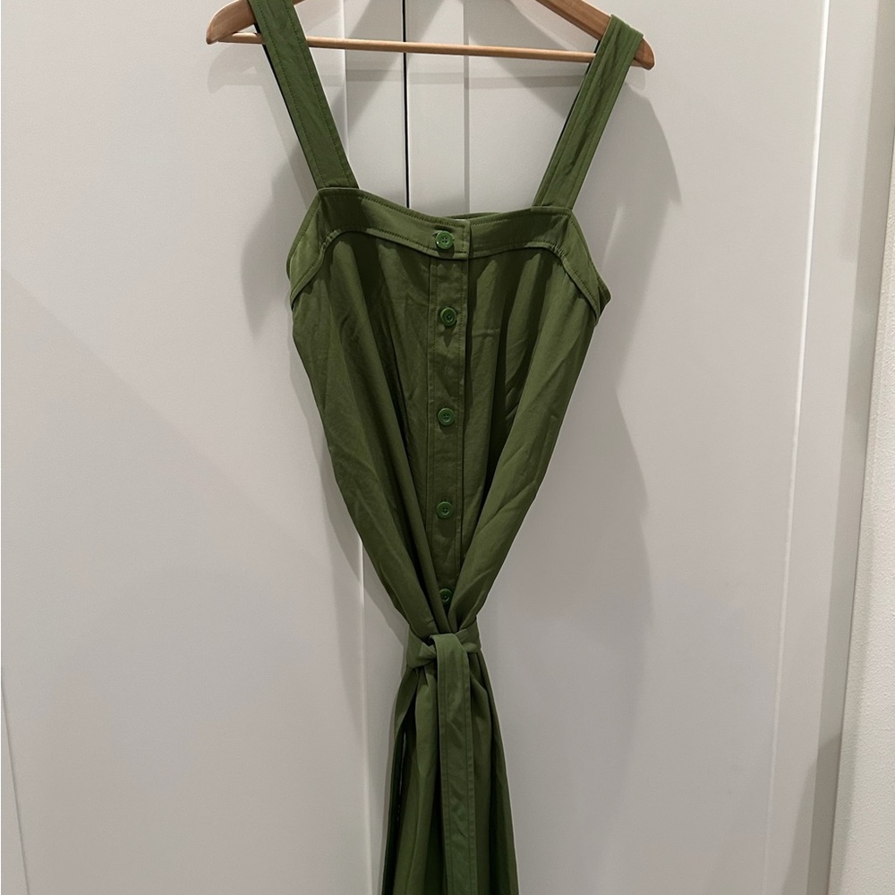 Tie Waist Everlane Midi Elegant Green Button-Down Dress